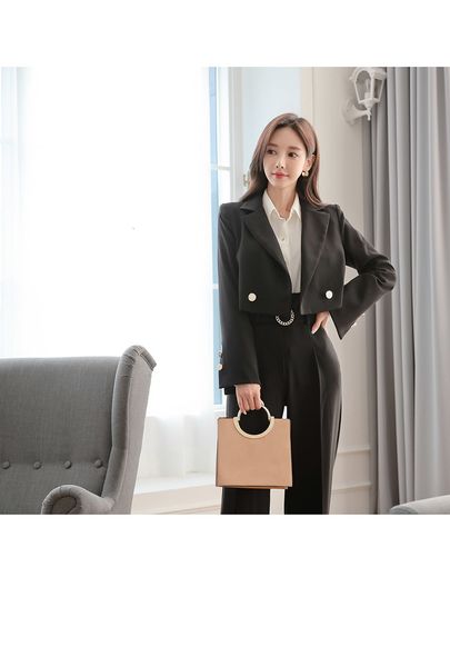 

women's two piece pants autumn women suits jacket coat outerwear high waist costume blazer set pants suit office ladies plus size, White