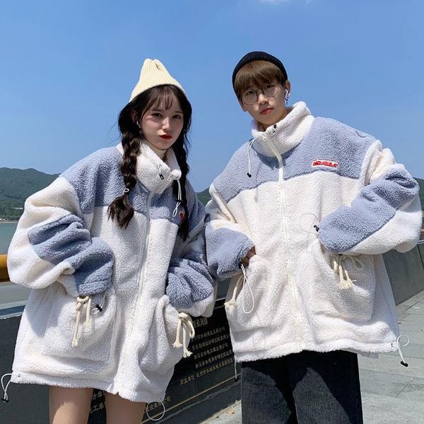 

women's hoodies & sweatshirts lamb wool oversized thick hoodie long sleeves stand-up collar sweatshirt fleece zipper women pocket femal, Black