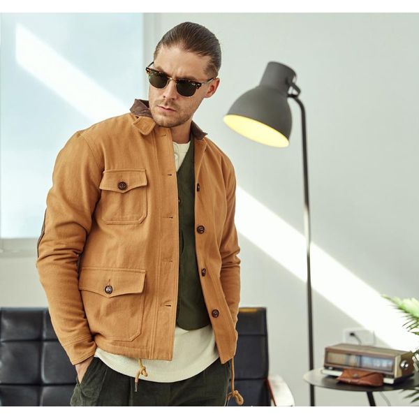 

men's jackets 2021 men/women american vintage ceket army thick sherpa linning multi pocket work jacket veste moto, Black;brown
