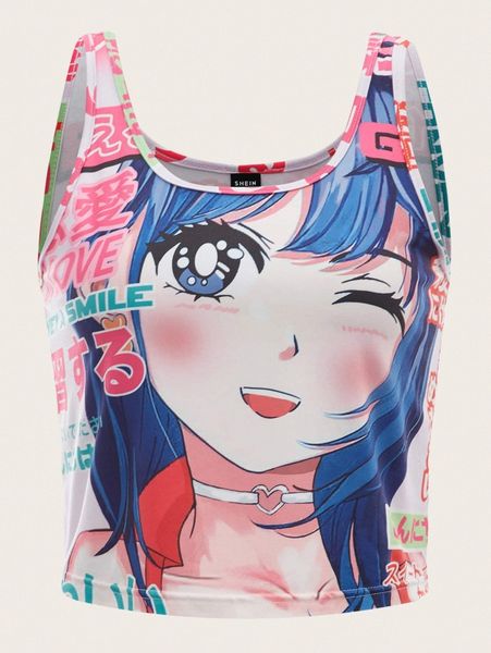 

japanese letter & figure graphic tank 238i#, White