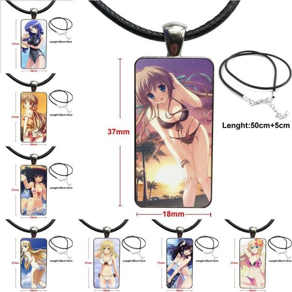 

pendant necklaces for women girls handmade glass cabochon choker rectangle necklace steel color jewelry anime beauty swimwear, Silver