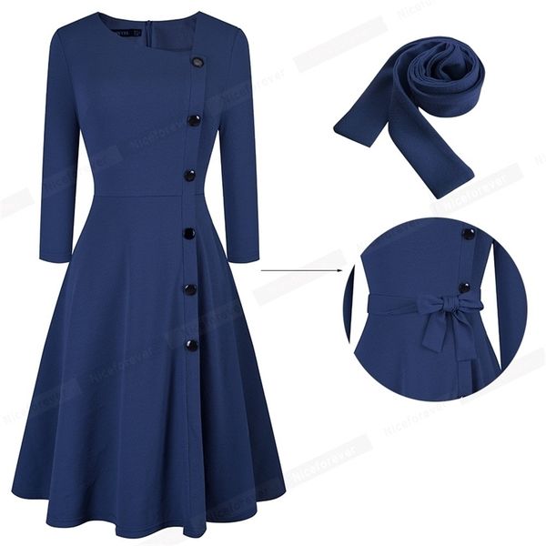 

nice-forever spring solid color with button retro elegant dresses party flare swing women dress a241, Black;gray