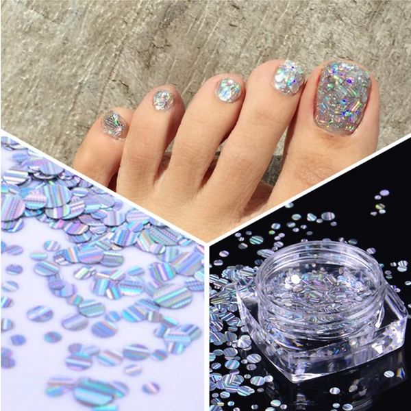 

nail glitter lcj 1 box laser round stripe sequins holographic paillette flakes, Silver;gold