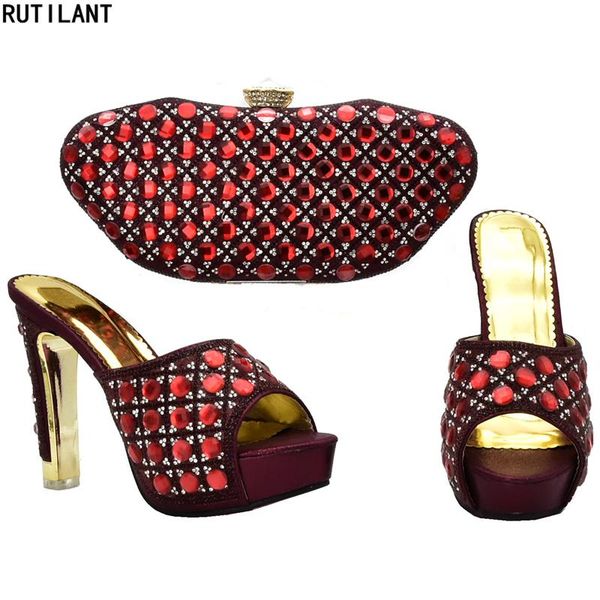 

dress shoes fashion african women wedding pumps ladies italian and bag set decorated with rhinestone woman high heel, Black