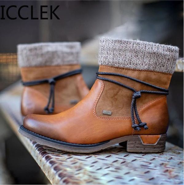 

boots 2021 winter women basic ankle woman round toe platform boot female shoes warm plush botas mujer, Black