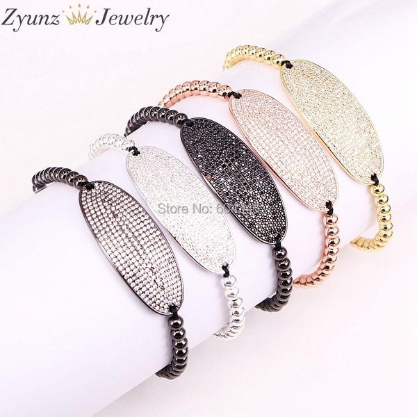 

charm bracelets 5 strands zyz298-2399 trendy jewelry made by 4mm round brass beads & fashion micro pave cz oval braiding macrame bracelet, Golden;silver