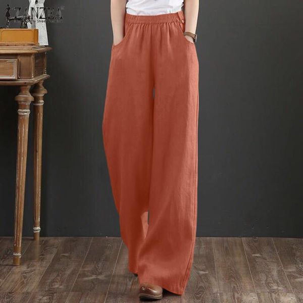 

women's pants & capris women wide leg vintage elastic waist solid long trousers casual loose pantalon cotton palazzo streetwear 5xl, Black;white