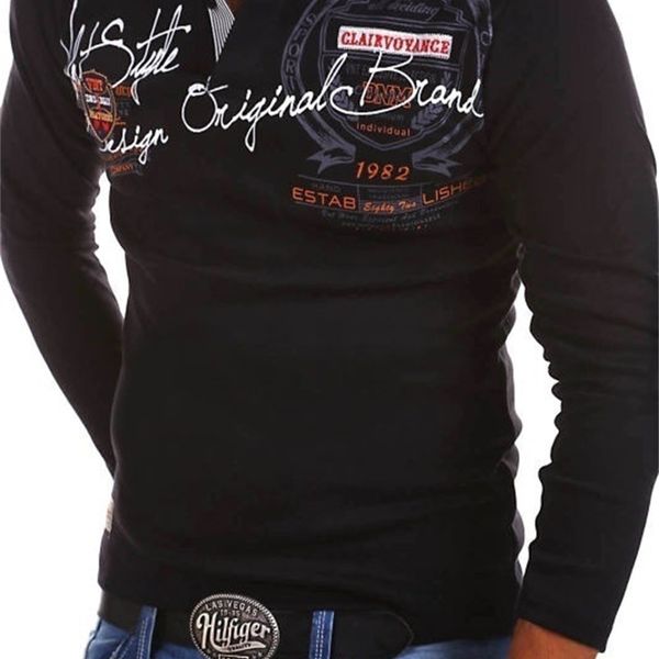 

t-shirt men's fashion personalized polo shirt lapel printed long sleeve autumn and winter bottoms, Black;white