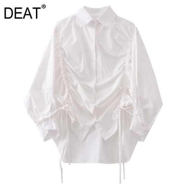 

[deat] spring summer fashion white loose long sleeve single-breasted turn-down collar blouse women 13q348 210527