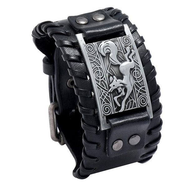 

bangle jessingshow fashion punk adjustable length wide leather bracelets women men jewelry gift wrap wristband vikings, Black
