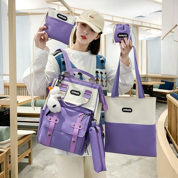 

pcs/set teenage school bags for girls student backpack women nylon patchwork middle high schoolbag 2021