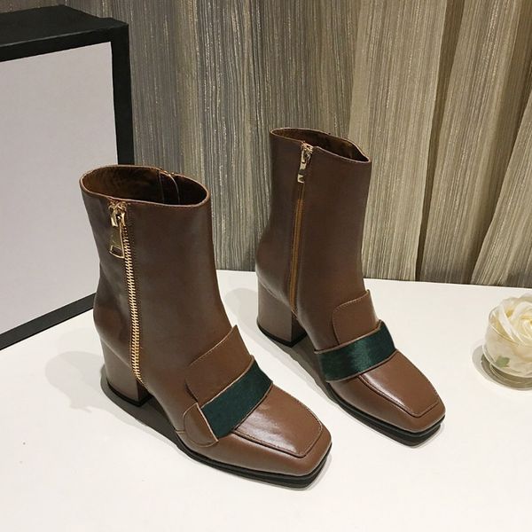 

women luxurys designer boots designer heels ladies ankle boot fashion womens autumn winter high heel short leather leather winter with box s, Black