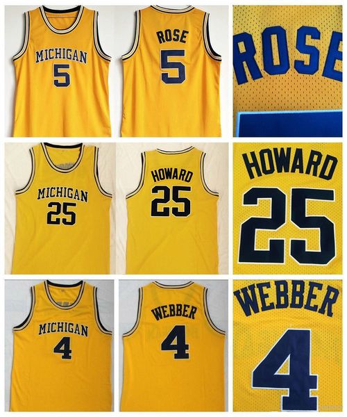 

mens michigan wolverines 5 jalen rose jersey 4 chris webber 25 dwight howard university stitched college basketball jerseys breathable yello, Black