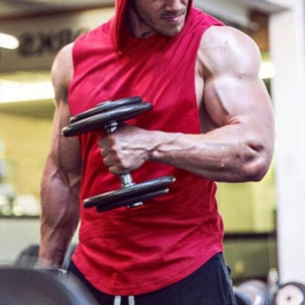 

men gym fitness tank mens bodybuilding hooded workout vest summer clothing for male sleeveless shirts plus size, White;black