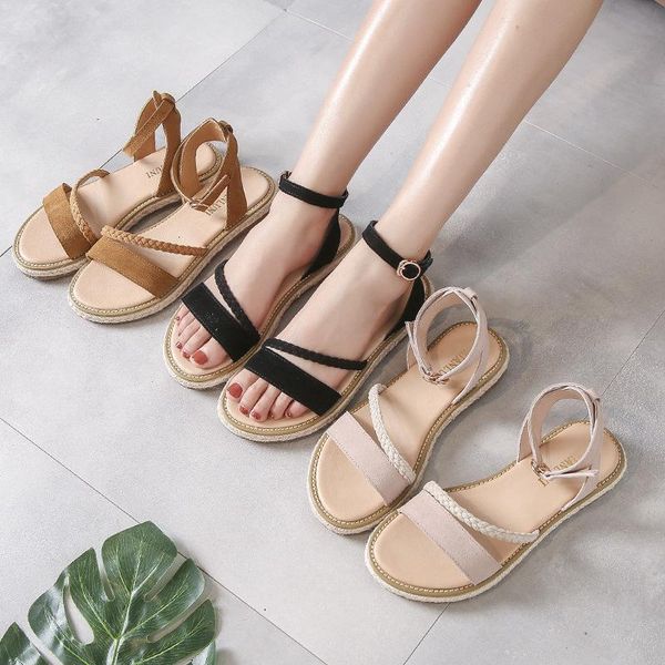 

sandals fashion concise summer ankle strap women microfiber shoes back flat rome iuoh, Black
