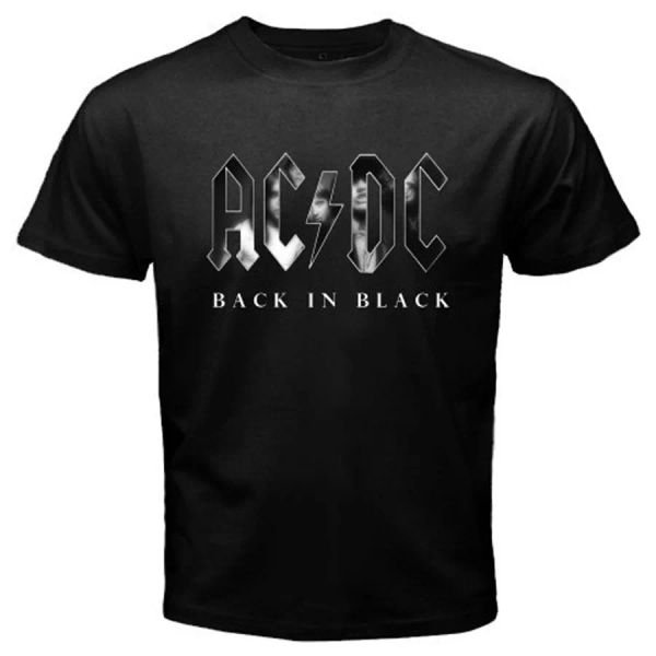 

ac dc back in black logo men's black t-shirt size s-3xl 100% cotton, White;black