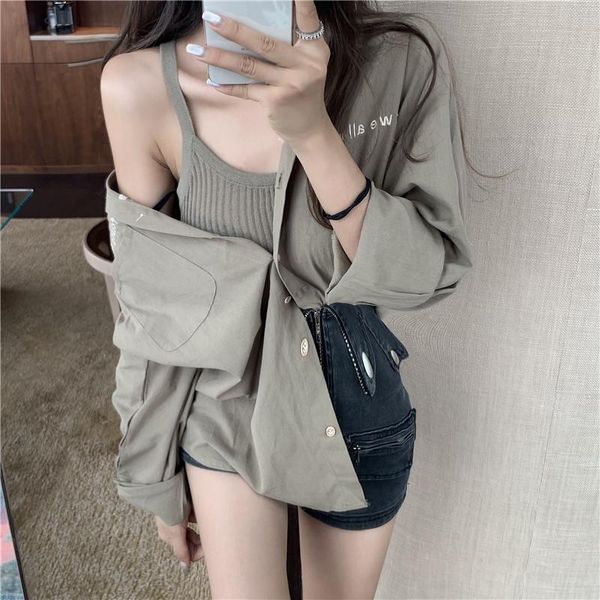 

oversized long sleeve loose women shirts vintage solid color casual shirt fashion autumn blouse women's blouses &, White