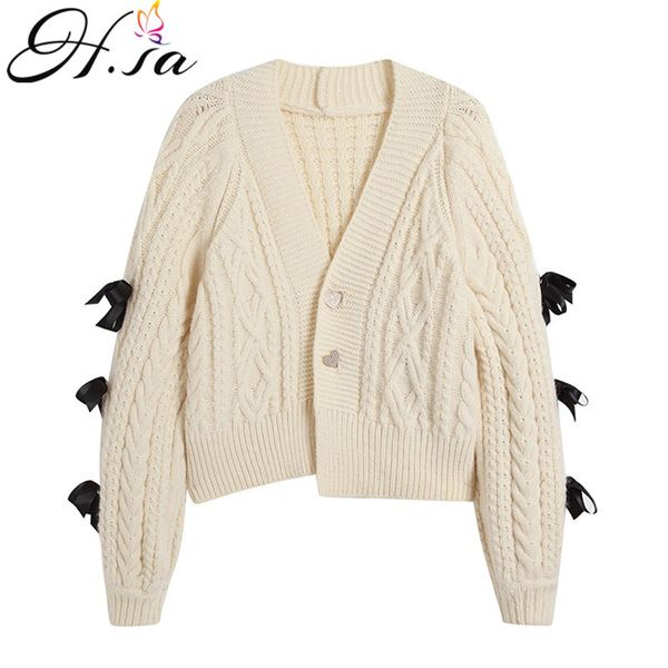 H.SA farfalla Donna Inverno Cardigan lavorato a maglia Maglione casual Giacche larghe Coreano Nero Bianco Maglioni CAPPOTTO spesso 210417