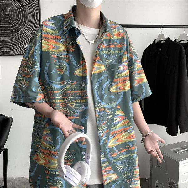 

hawaiian beach flower shirts for men short sleeve summer ins casual graffiti coat male clothing holiday harajuku shirt men's, White;black