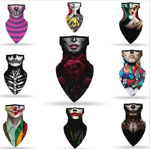 

print halloween face cover mouth scarf outdoor seamless ear hook sports neck tube riding hiking scarves cycling caps & masks, Black