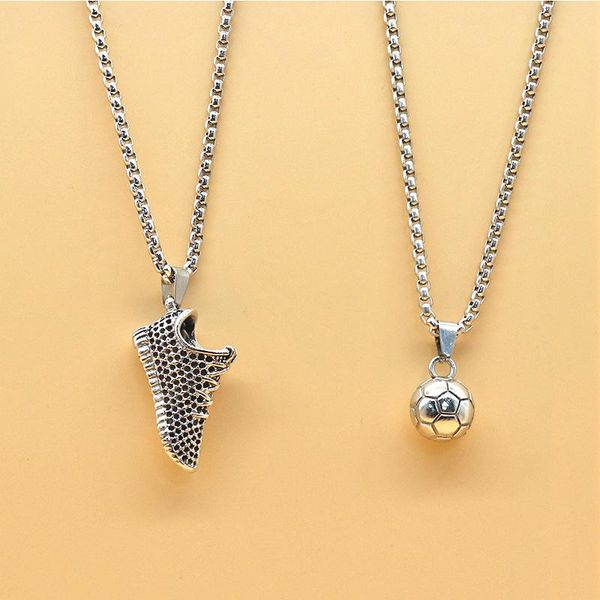 

pendant necklaces hip hop european and american titanium steel sneakers football necklace large neck chains vintage bead pendants women, Silver