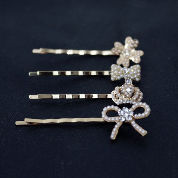 

888 water drill hairpin beautiful bow headdress clip edge clip, Golden;silver