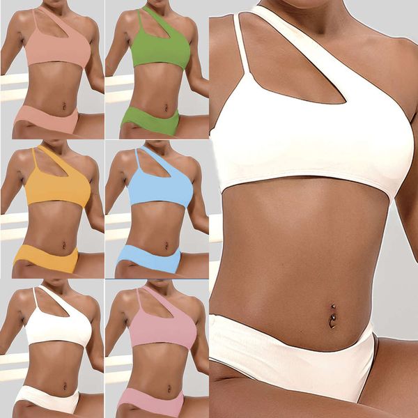 

solid color slant shoulder bikini single swimsuit female y1032, White;black