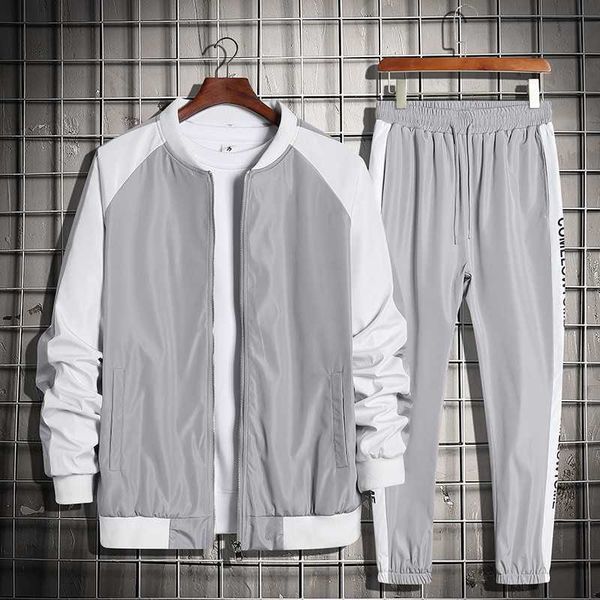 

men tracksuit two piece set brand men's sets sportswear spring autumn jacket+pants casual sports suit men clothing hip hop 210714, Gray