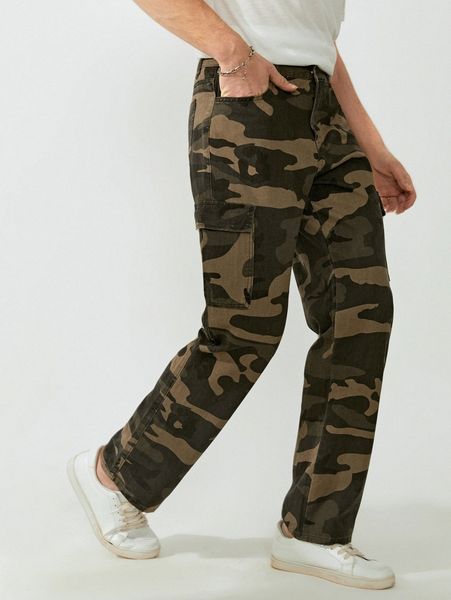 

men camo print flap pocket jeans w4an#, Blue