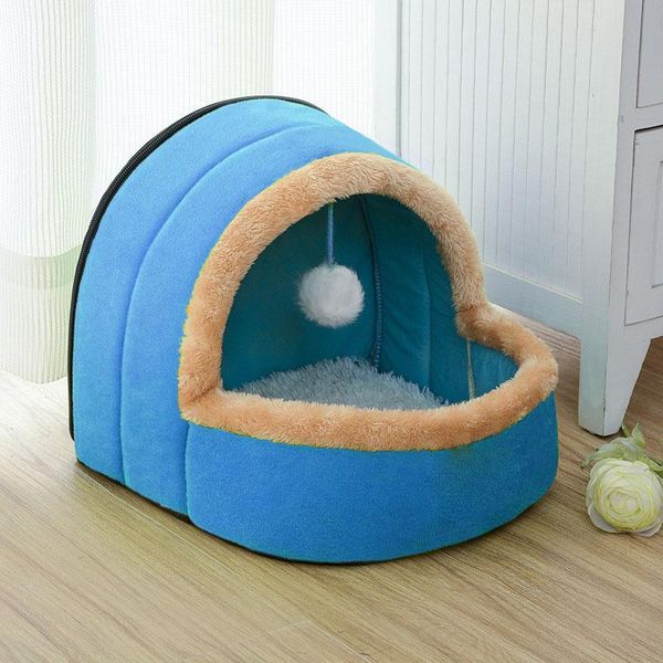 

kennels & pens pet dog cat bed puppy house with toy ball warm soft cushion kennel castle ja55