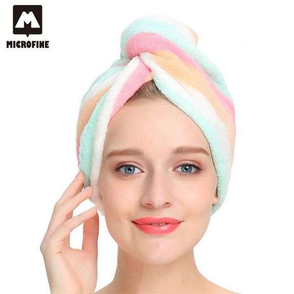 

towel hair hat rainbow makeup cosmetics towels head wrap microfiber color stripe bathroom sauna for women