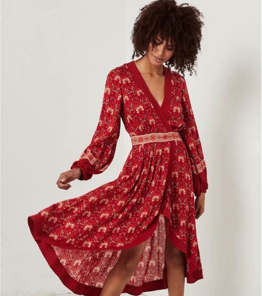 

fashion dress bohemia's popular fall 2021 v-neck irregular holiday, Black;pink