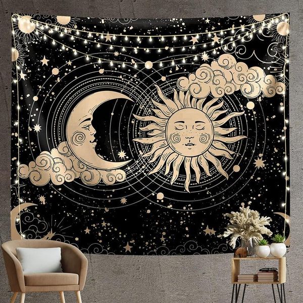 

tapestries sun and moon tapestry aesthetic black wall hanging for room decor - 130x150cm
