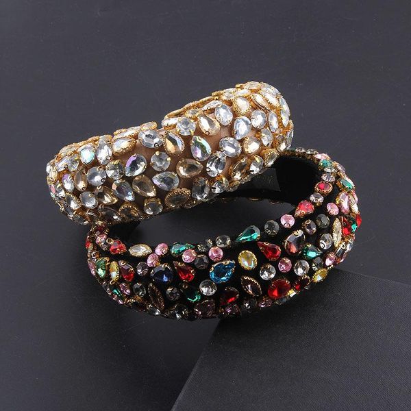 

luxury crystal hairbands womens hair accessories baroque sponge head band colorful rhinestone princess headdress4121 clips & barrettes, Golden;silver