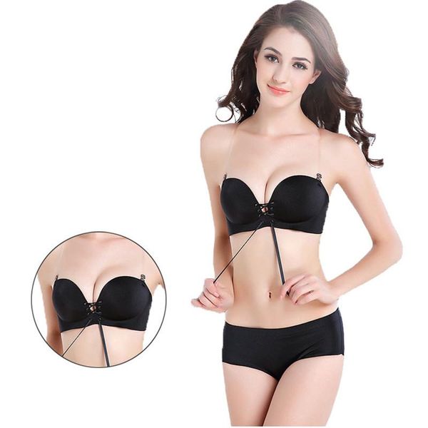 

bras sets backless bra set push up for women seamless deep v wedding dress lingerie females black, Red;black