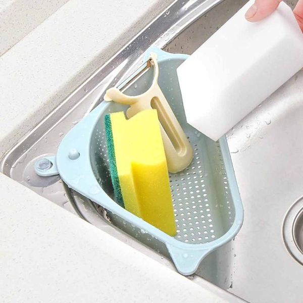 

kitchen storage & organization multifunctional corner sink drain rack shelf vegetable fruit drainer basket suction cup sponge filter