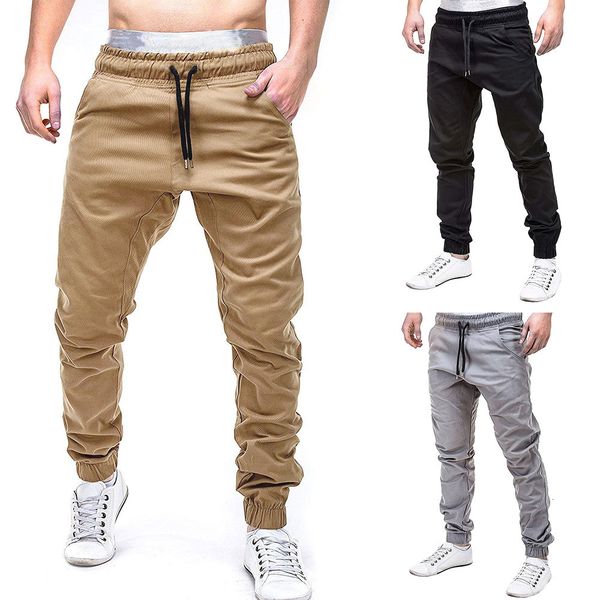 

men's pants casual gym sport men sweatpants slacks elastic joggings solid baggy pockets trousers 6xl h1nm, Black