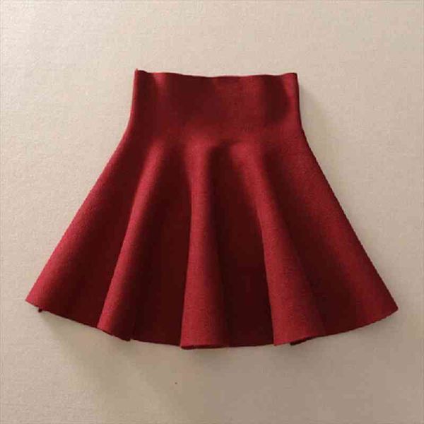 

spring autumn women skirt knitting woolen midi skirt ladies high waist casual pleated elastic flared skirts womens, Black