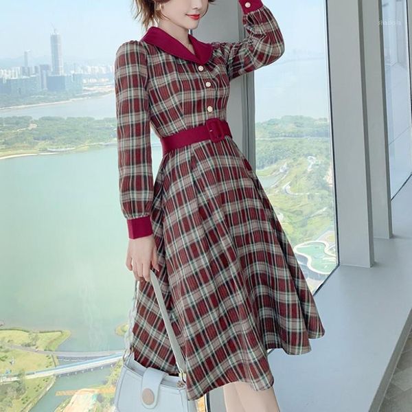 

women spring elegant plaid dress female office ladies party robe designer vintage slim dresses with belt vestidos casual, Black;gray