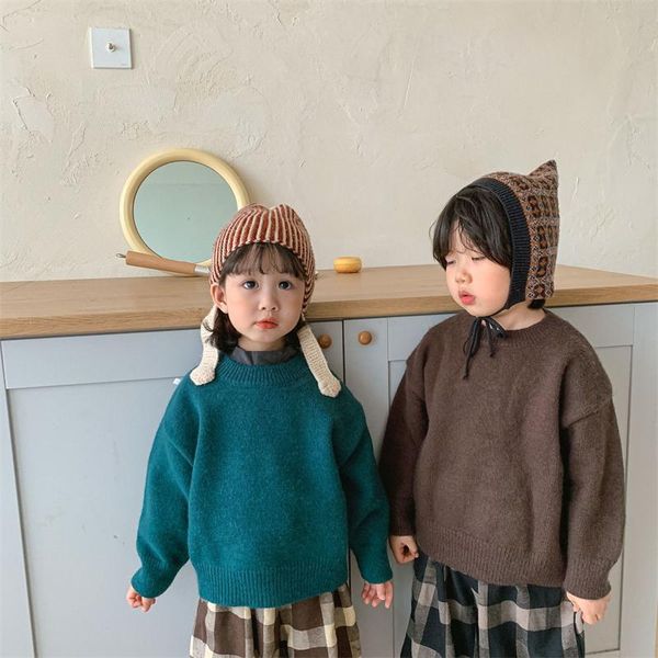 

pullover girls sweater kids coat outwear 2021 plus velvet thicken warm winter autumn knitting cotton pullover children's cloth, Blue