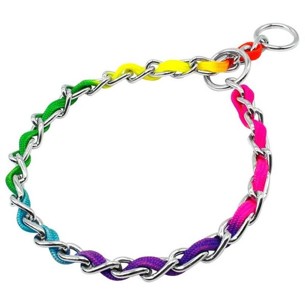 

pet dog rainbow color p collar metal chain training choke with and nylon for dogs walking collars & leashes