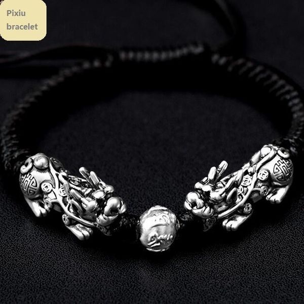 

beaded, strands handmade good luck man bracelet fengshui pixiu 3d 999 silver wealth beaded gift, Black