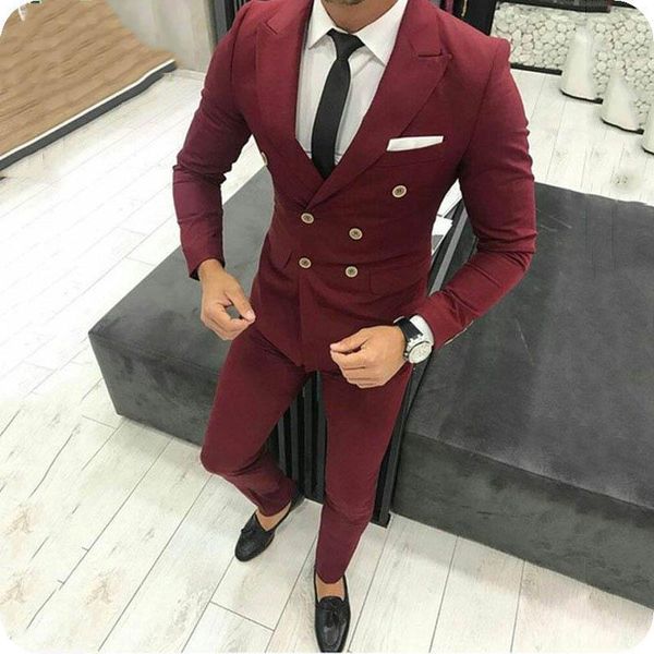 

men's suits & blazers burgundy men's classic wedding pants peaked lapel double breasted groom tuxedos man blazer slim fit terno mas, White;black
