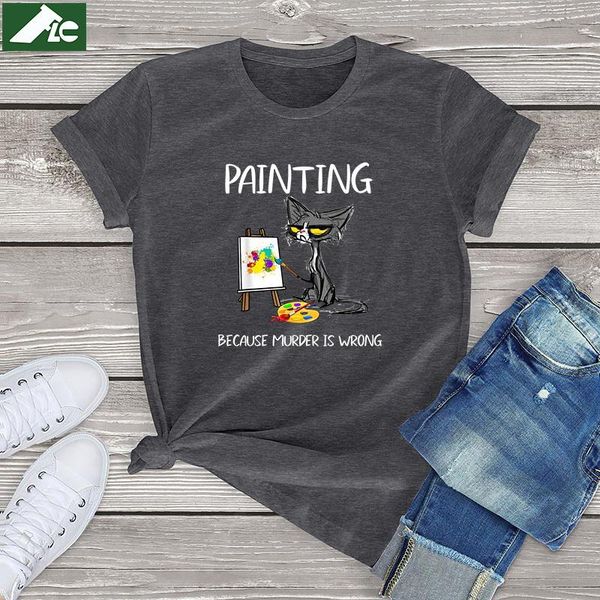 

women's t-shirt 100 cotton painting cat t shirt women clothing because murder is wrong white shirts oversize fashion girl 3xl