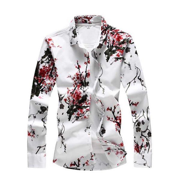 

men casual long sleeved winter plum shirt cotton casual social shirts men clothing cultural camisa masculina 5xl 6xl 7xl 210528, White;black