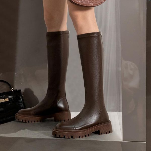 

boots lolita shoes round toe clogs platform luxury designer zipper boots-women thigh high heels fashion rubber ro, Black