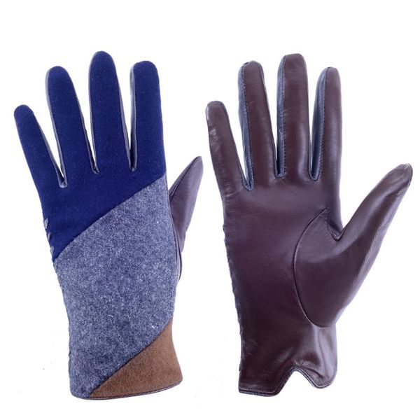 

five fingers gloves winter lady fashion sheepskin touch screen design thickened warm windproof riding cashmere, Blue;gray