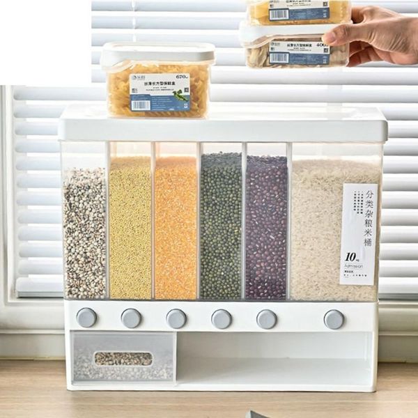 

cereal disp rice bucket home division seal insect and moisture proof kitchen storage box whole grain dispenser bottles & jars