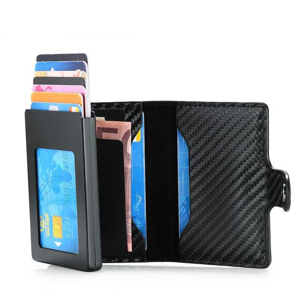 

card holders bycobecy button 2021 case business holder rfid secure cash and cards wallet tarjetero hombre cuero travel document, Brown;gray