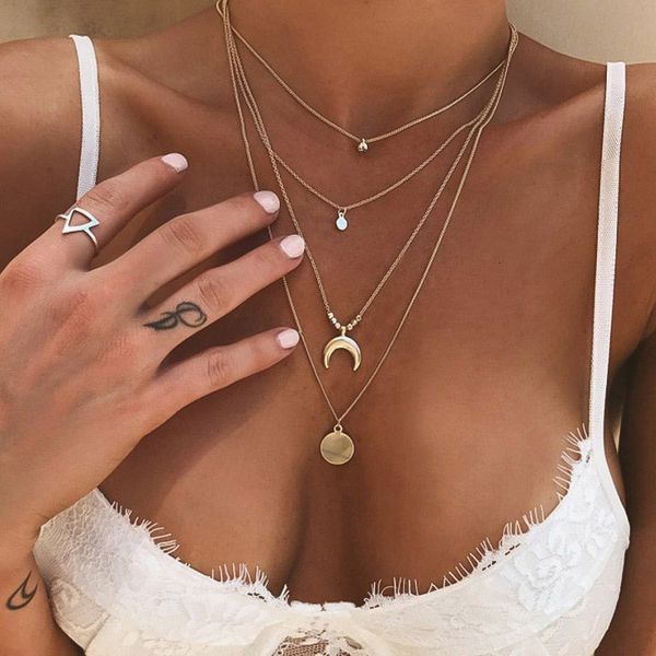 

necklaces pendants 2021 collier chain multilayer moon alloy metal disc gold pendant for women trend female jewelry collar, Silver